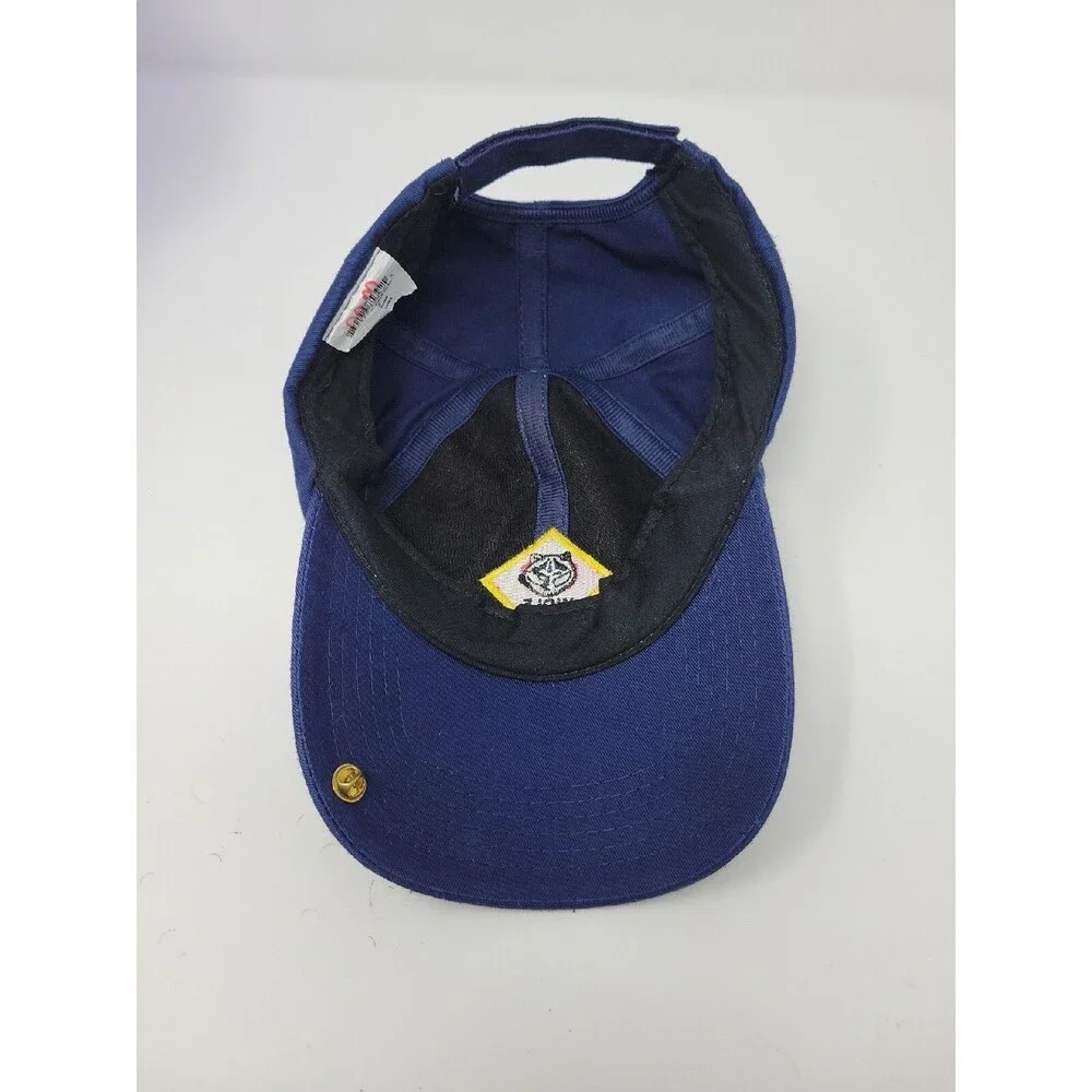 Wolf Cub Scout Hat Youth Boys Adjustable Sm/M Yellow Navy Baseball Cap w/ Pin